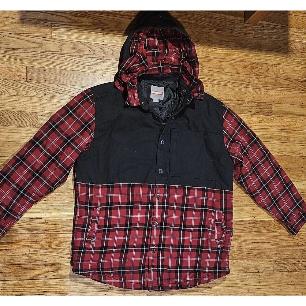 CRAFTSMAN Men's Red Flannel Work Jacket w/removable hood. Large